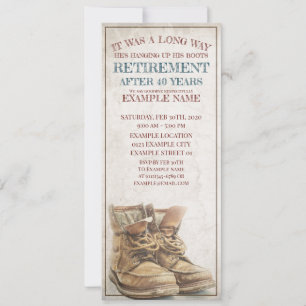 Invitación de la jubilación con botas viejas