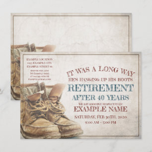 Invitación de la jubilación con botas viejas