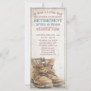 Invitación de la jubilación con botas viejas