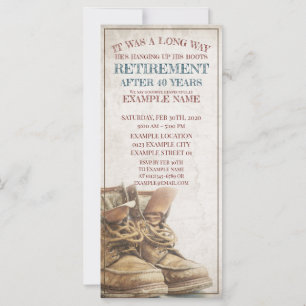 Invitación de la jubilación con botas viejas