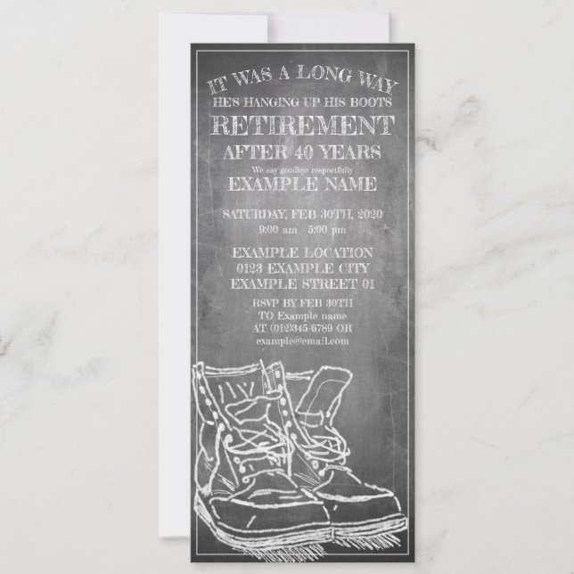 Invitación de la jubilación con botas viejas V3.0 (Anverso)