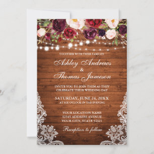 Invitación de la madera de encaje floral de Boda r