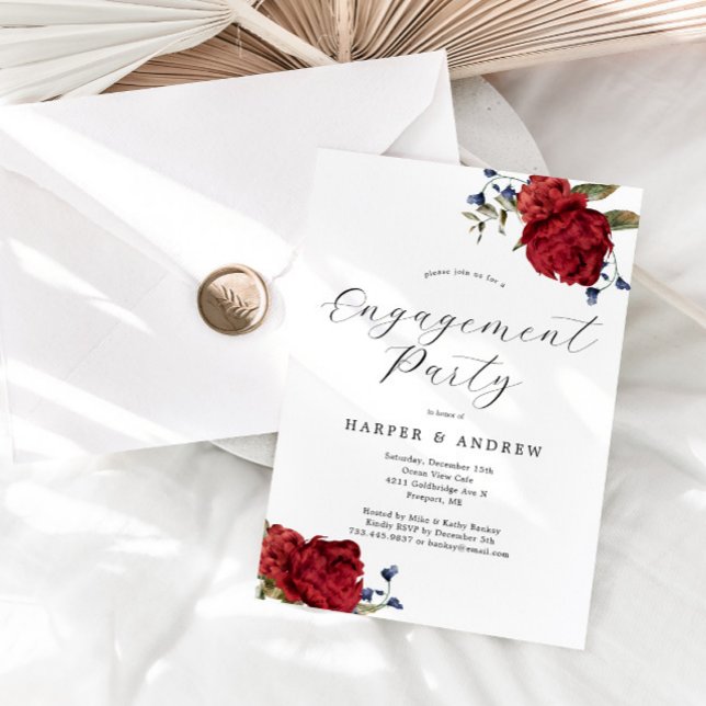 Invitación de la Marina Burgundy Floral Engagement (Subido por el creador)