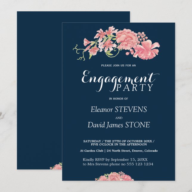 Invitación de la marina floral y de la fiesta de c (Anverso / Reverso)