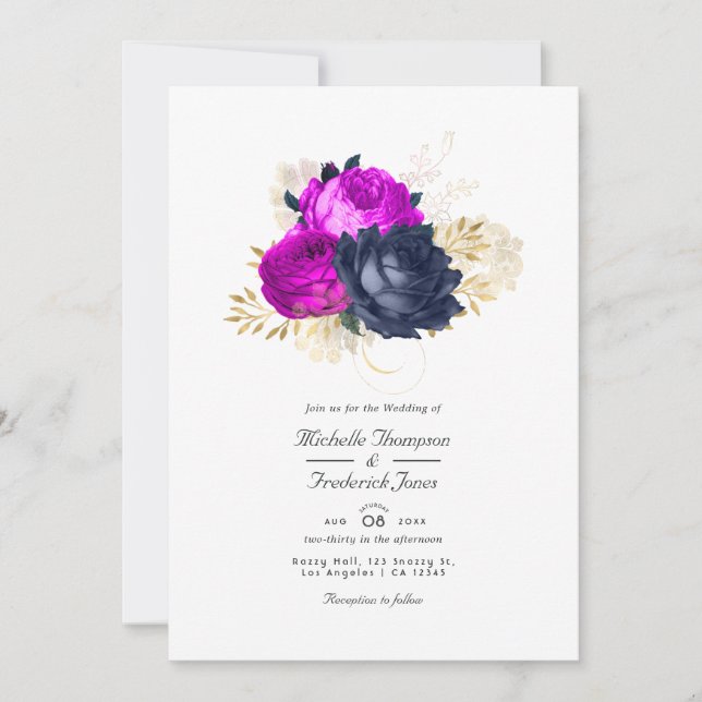 Invitación de la Marina Magenta y la Boda Floral d (Anverso)