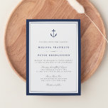 Invitación de la Marina Náutica y la Boda Blanca |<br><div class="desc">Nuestras elegantes invitaciones nupciales presentan un estilo náutico clásico con un aspecto limpio y minimalista. El diseño presenta un borde doble de azul marino rico con un ilustracion de ancla en la parte superior. El elegante bloque y la escritura con letras en gris suave y azul marino coincidente completan el...</div>