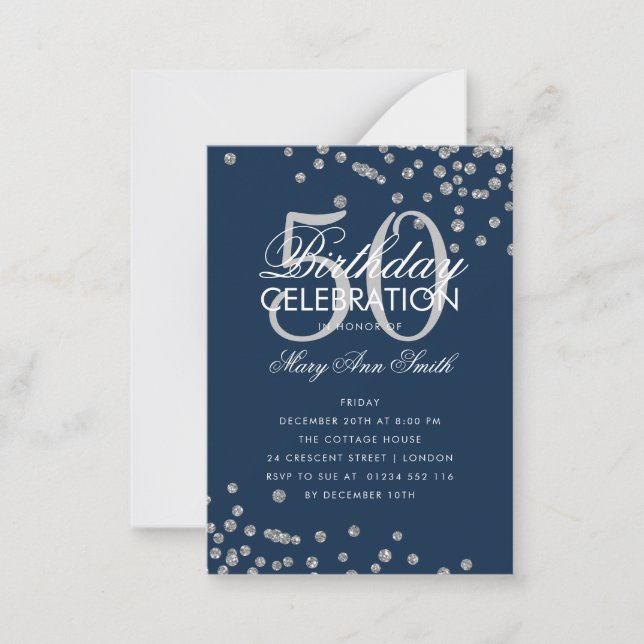 Invitación de la Marina Plata Confetti de Cumpleañ (Anverso)