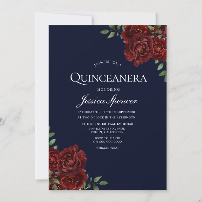 Invitación de la Marina Romántica y la Quinceanera (Anverso)