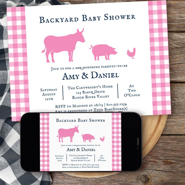 Invitación de la Marina Rustica de Baby Shower (Backyard BBQ girls baby shower  invitation from my rustic farmhouse BBQ collection
)