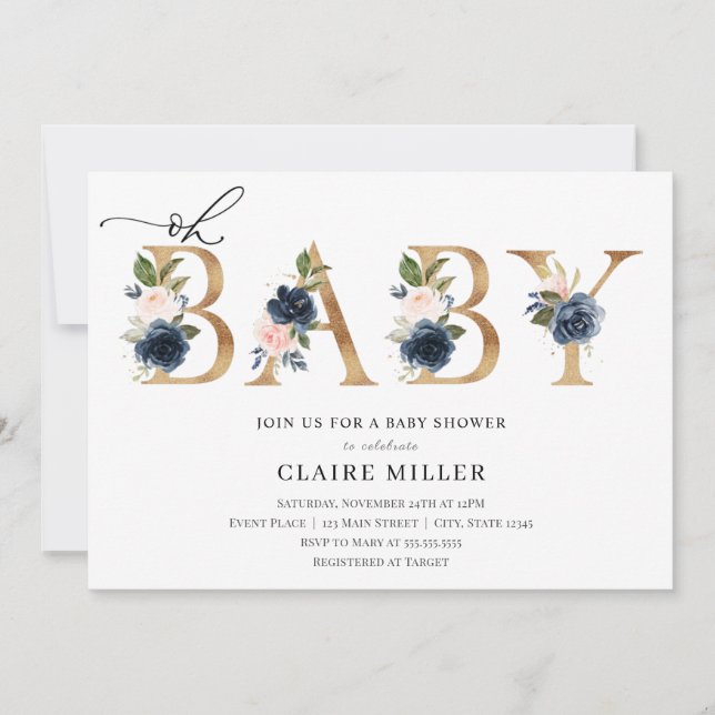 Invitación de la Marina y Rubor Oh Baby Shower (Anverso)
