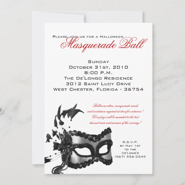 Invitación de la máscara de bola de máscaras de má (Anverso)