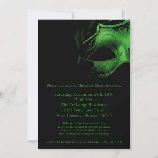 invitación de la máscara de la bola de mascarada (Anverso)