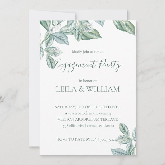 Invitación de la Mint Botanant Elegant Engagement  (Anverso)