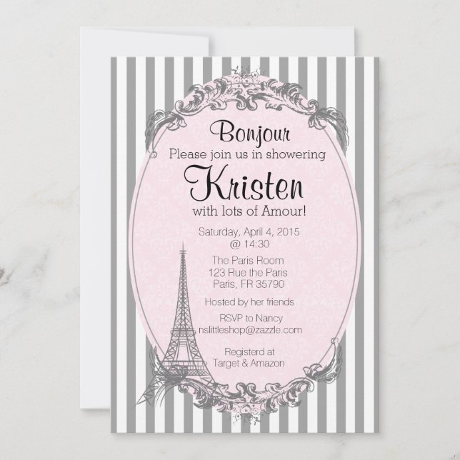 Invitación de la Moda de París a una ducha (Anverso)