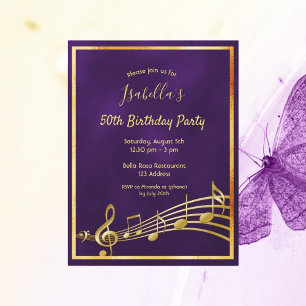 Invitación de la música de oro púrpura de cumpleañ
