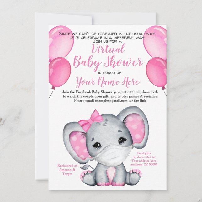 Invitación de la niña bebé con máscara de elefante (Anverso)