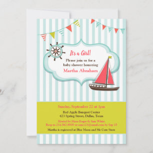 Invitación de la niña en barco de vela Baby Shower
