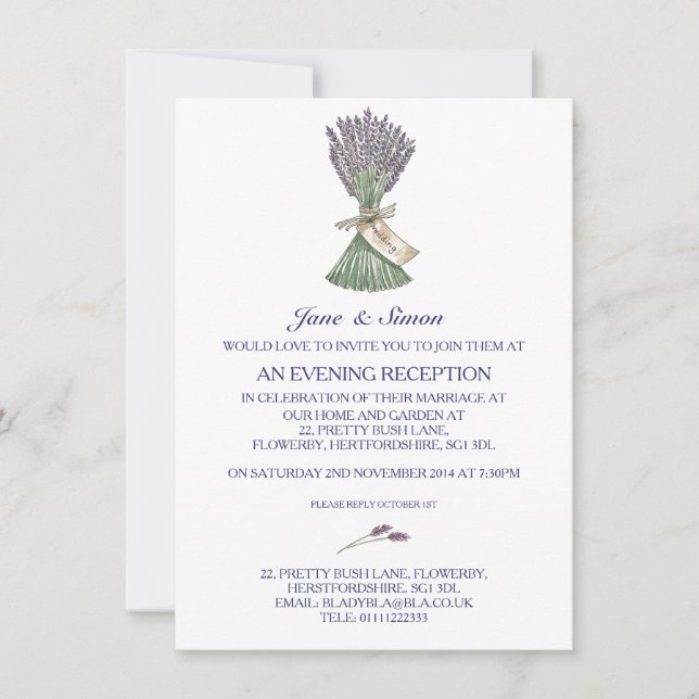 Invitación de la Noche de Boda de Lavender Country (Anverso)