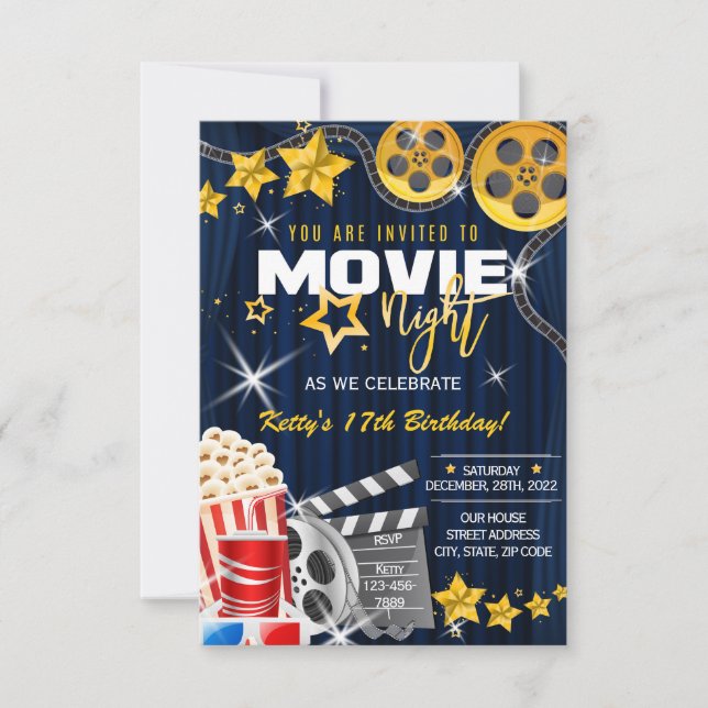 Invitación de la noche de la película, fiesta de c (Anverso)