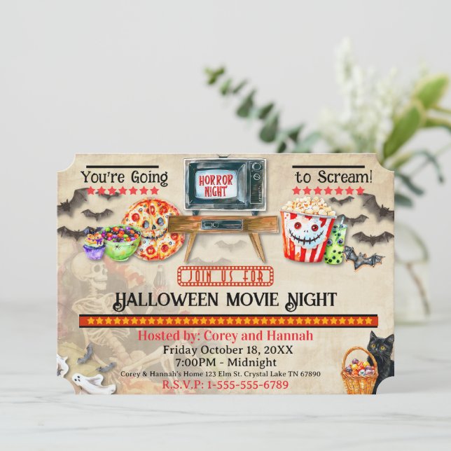 Invitación de la noche de películas de Halloween (Anverso de pie)