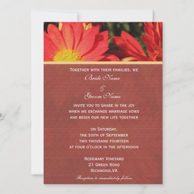 Invitación de la novia y el novio. Flores de marga (Anverso)