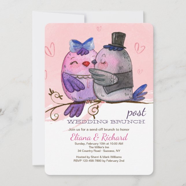 Invitación de la pareja de pájaros acuarelas (Anverso)