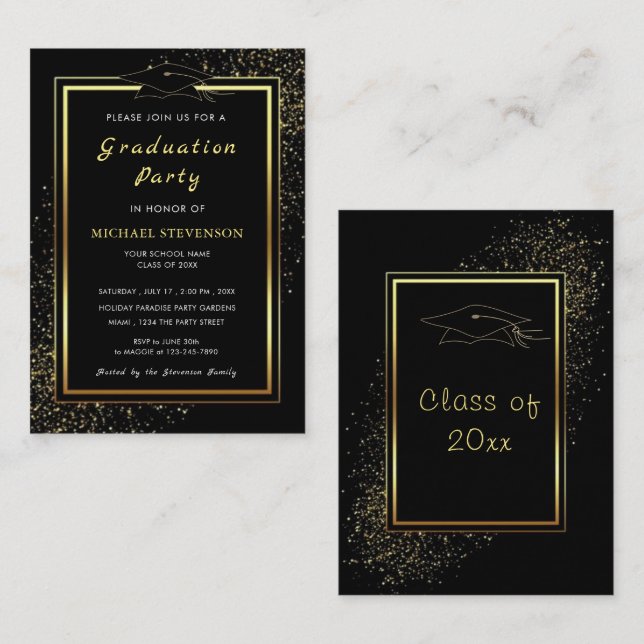 Invitación de la parte de graduación negra del mar (Anverso / Reverso)