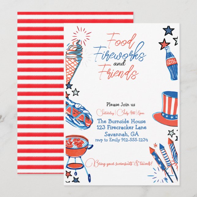 Invitación De La Parte Del 4 De Julio (Anverso / Reverso)
