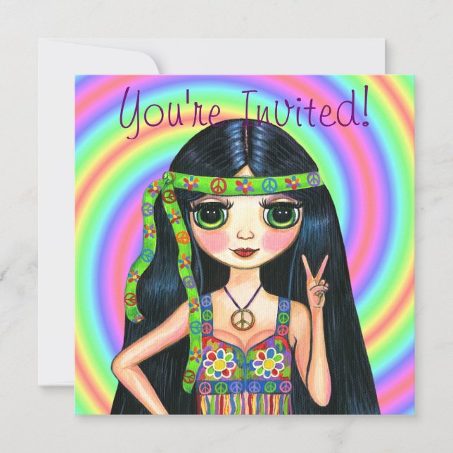 Invitación De la paz signo de la paz que destella del Hippie (Anverso)