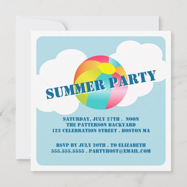 Invitación de la pelota de playa del tiempo de la (Anverso)