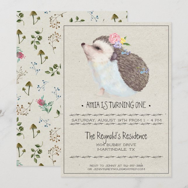 Invitación de la Pequeña Fiesta de Hedgehog (Anverso / Reverso)