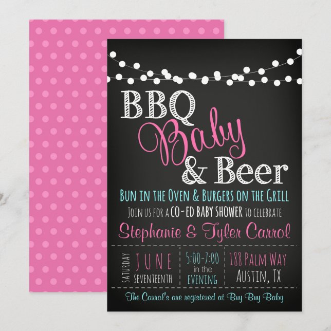 Invitación de la pizarra del bebé del Bbq de Baby (Anverso / Reverso)