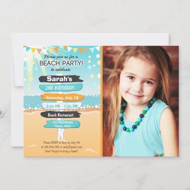 Invitación de la playa del cumpleaños de la playa (Anverso)