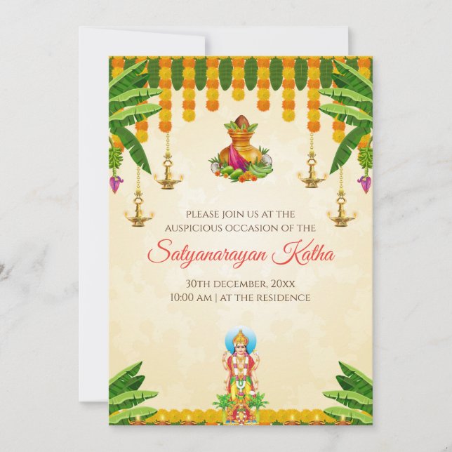 Invitación de la pooja india a la katha Satyanaray (Anverso)