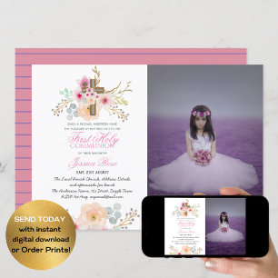 Invitación de la primera comunión a acuarela Flora