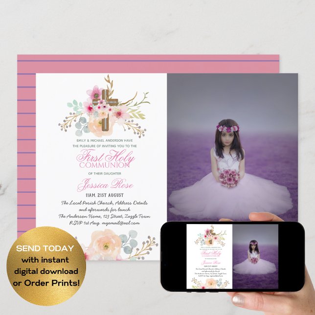 Invitación de la primera comunión a acuarela Flora (Subido por el creador)