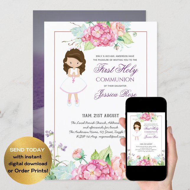 Invitación de la primera comunión a acuarela Flora (Subido por el creador)