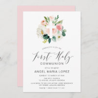 invitación de la primera comunión a flores de colo