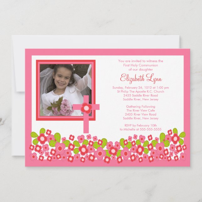 Invitación de la primera comunión a la cruz floral (Anverso)