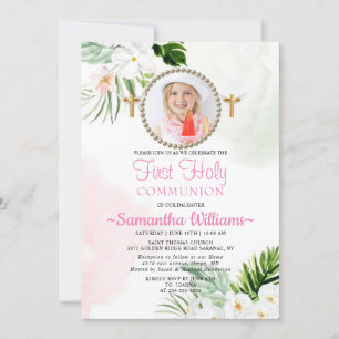 Invitación de la primera comunión a la foto floral
