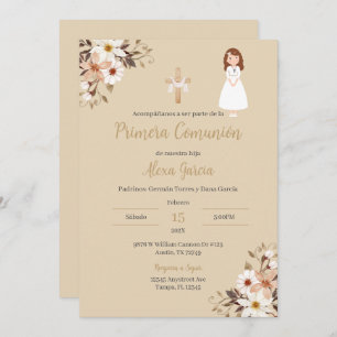 Invitación de la primera comunión con flores de Be