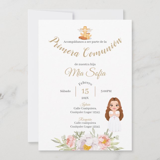 Invitación de la primera comunión de Chicas de hoj (Anverso)