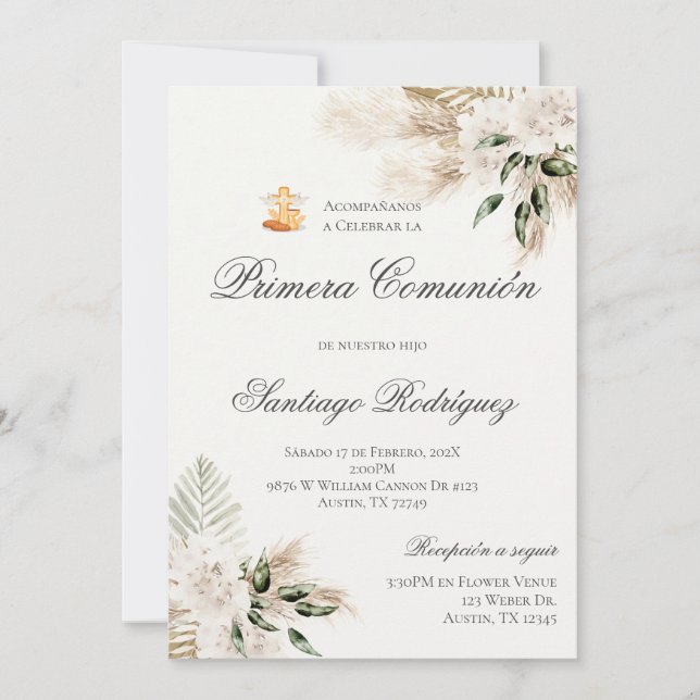 Invitación de la primera comunión del Boho en espa (Anverso)