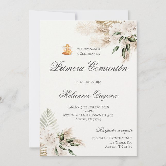 Invitación de la primera comunión del Boho en espa (Anverso)