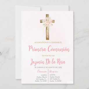 Invitación de la primera comunión floral rosa