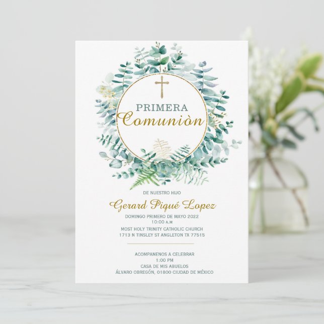 Invitación de la Primera Comunión Imprimible (Anverso de pie)