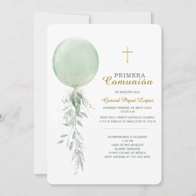 Invitación de la Primera Comunión Imprimible (Anverso)