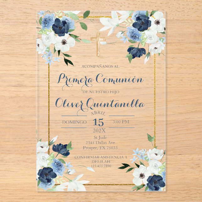 Invitación de la primera comunión para un niño (Anverso)