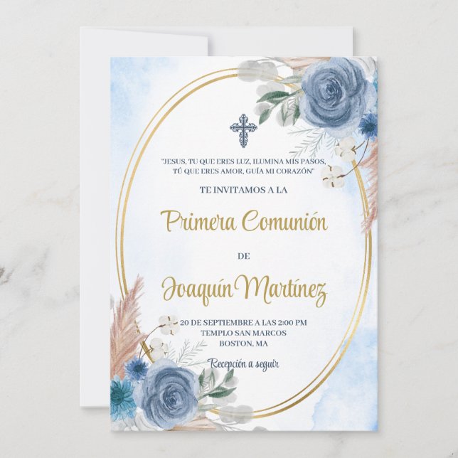 Invitación de la primera comunión para un niño (Anverso)