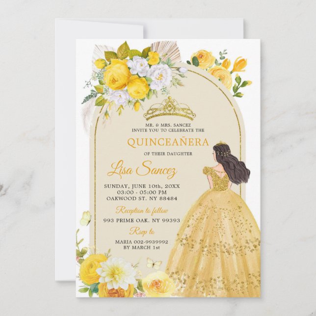 Invitación de la princesa amarilla de Boho (Anverso)